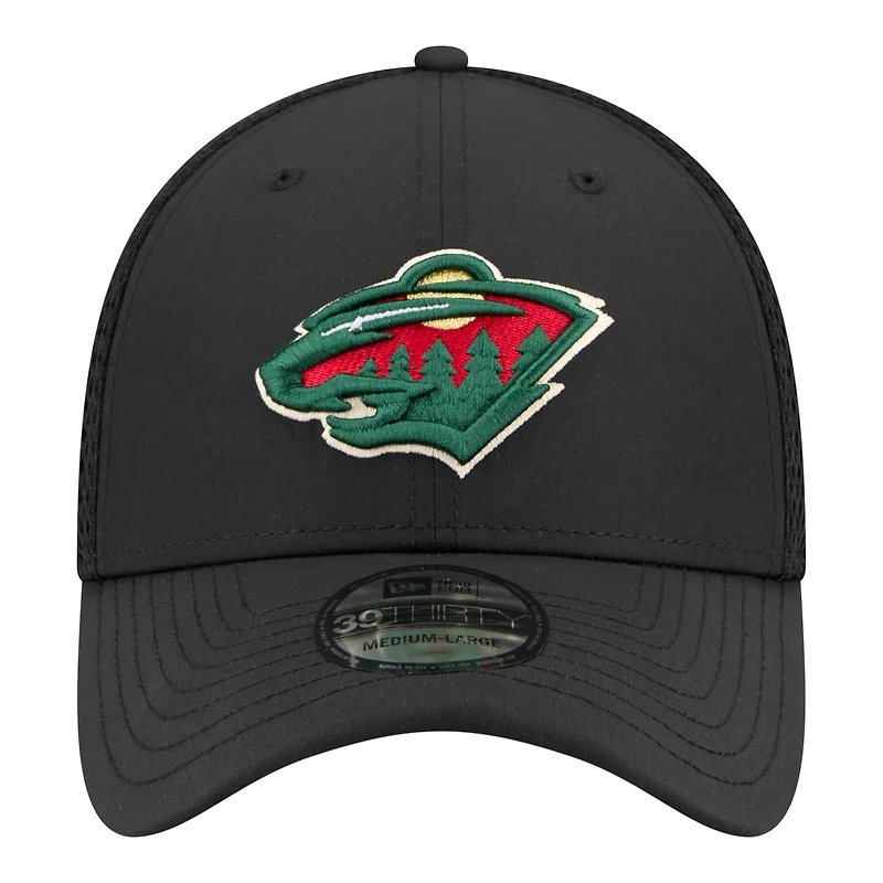 Casquette New Era Flex noire pour homme avec logo Minnesota Wild 39THIRTY