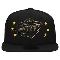 Casquette ajustée 59FIFTY pour homme, motif camouflage numérique, étoiles, style militaire, Minnesota Wild, New Era, noir