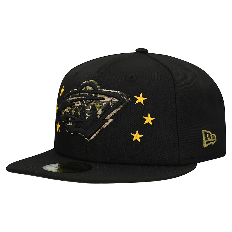 Casquette ajustée 59FIFTY pour homme, motif camouflage numérique, étoiles, style militaire, Minnesota Wild, New Era, noir