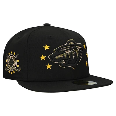 Men's New Era  Black Minnesota Wild Military Appreciation Digital Camo Stars 59FIFTY Fitted Hat