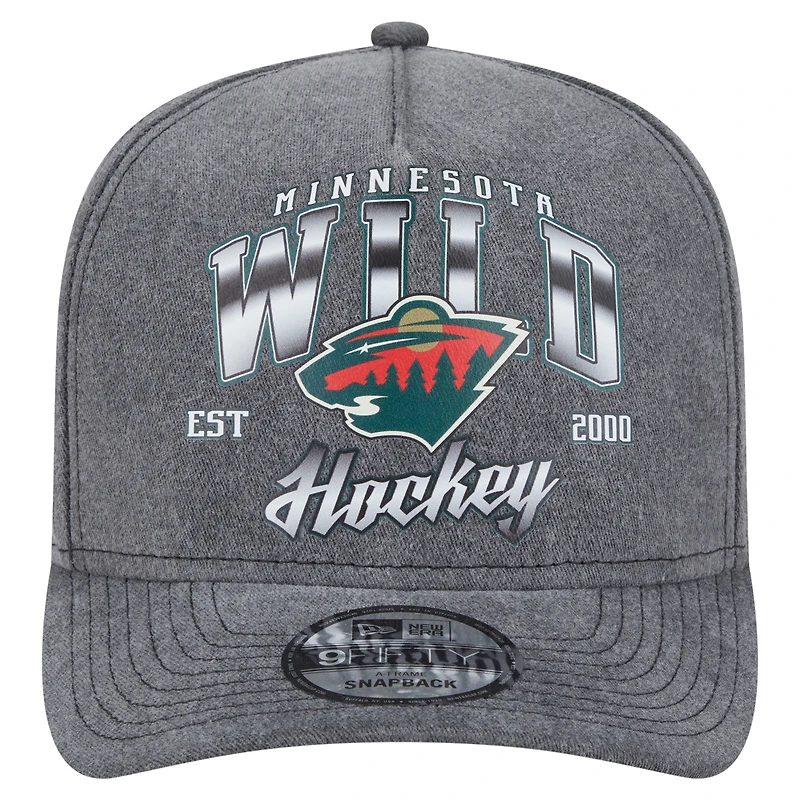 Men's New Era  Charcoal Minnesota Wild Throwback Washed A-Frame Pre-Curved 9FIFTY Snapback Hat