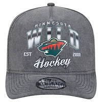 Men's New Era  Charcoal Minnesota Wild Throwback Washed A-Frame Pre-Curved 9FIFTY Snapback Hat