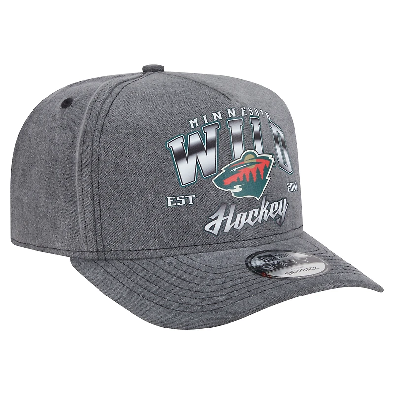 Men's New Era  Charcoal Minnesota Wild Throwback Washed A-Frame Pre-Curved 9FIFTY Snapback Hat