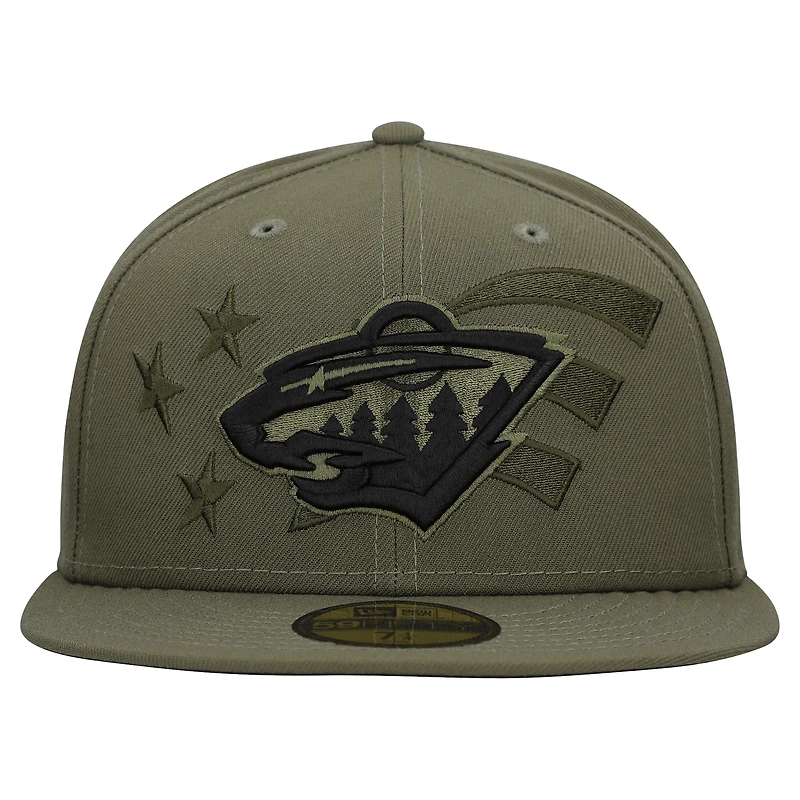 Casquette ajustée 59FIFTY pour homme, motif drapeau militaire des Wilds du Minnesota, couleur olive, New Era