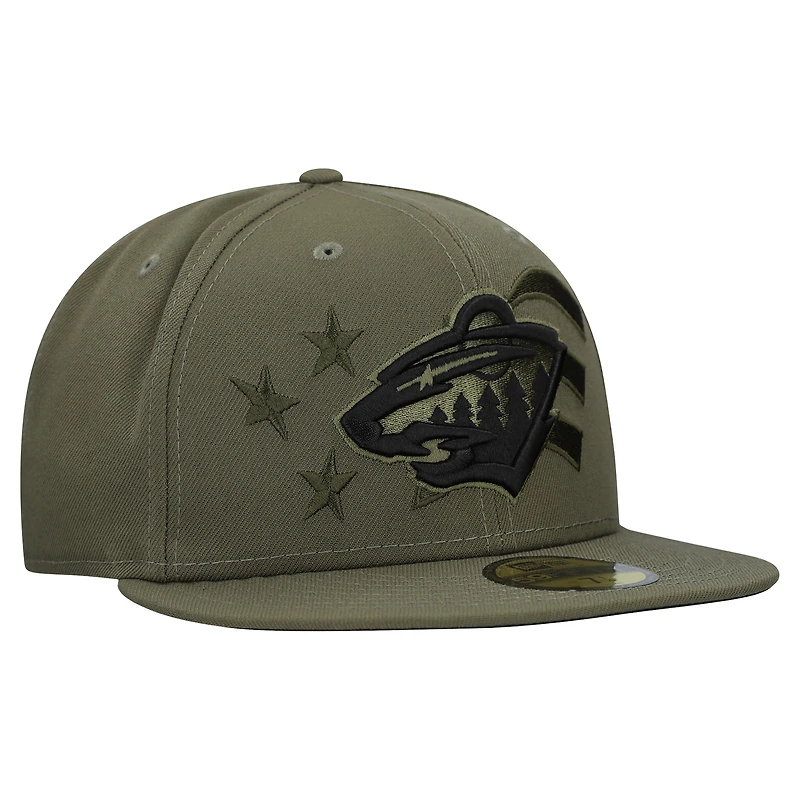 Men's New Era  Olive Minnesota Wild Military Appreciation Flag 59FIFTY Fitted Hat