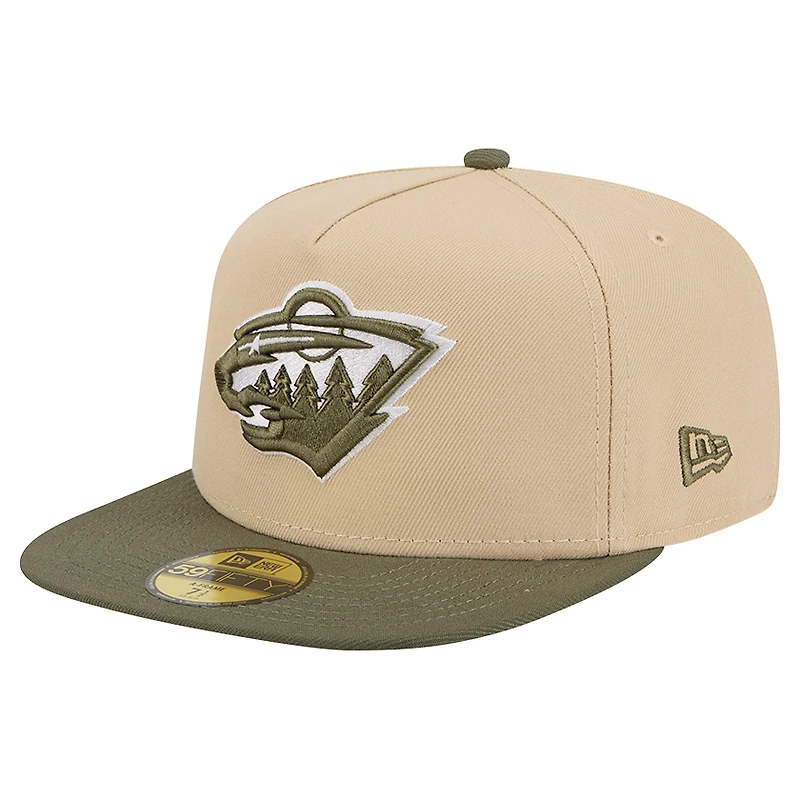 Men's New Era Tan/Olive Minnesota Wild Color Pack Two-Tone 59FIFTY A-Frame Fitted Hat