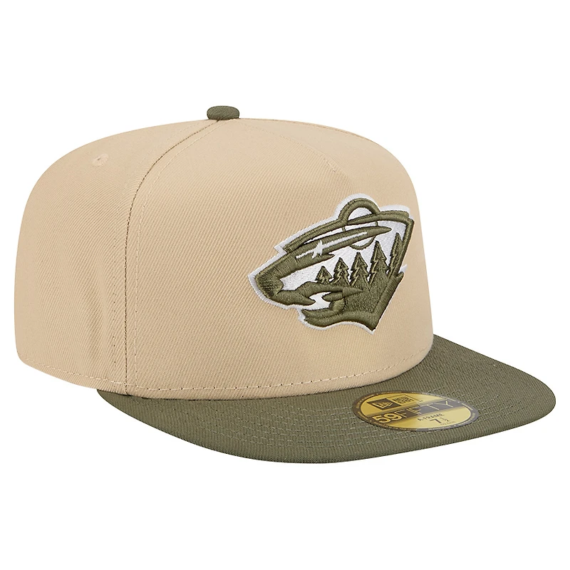 Men's New Era  Tan/Olive Minnesota Wild Color Pack Two-Tone 59FIFTY A-Frame Fitted Hat