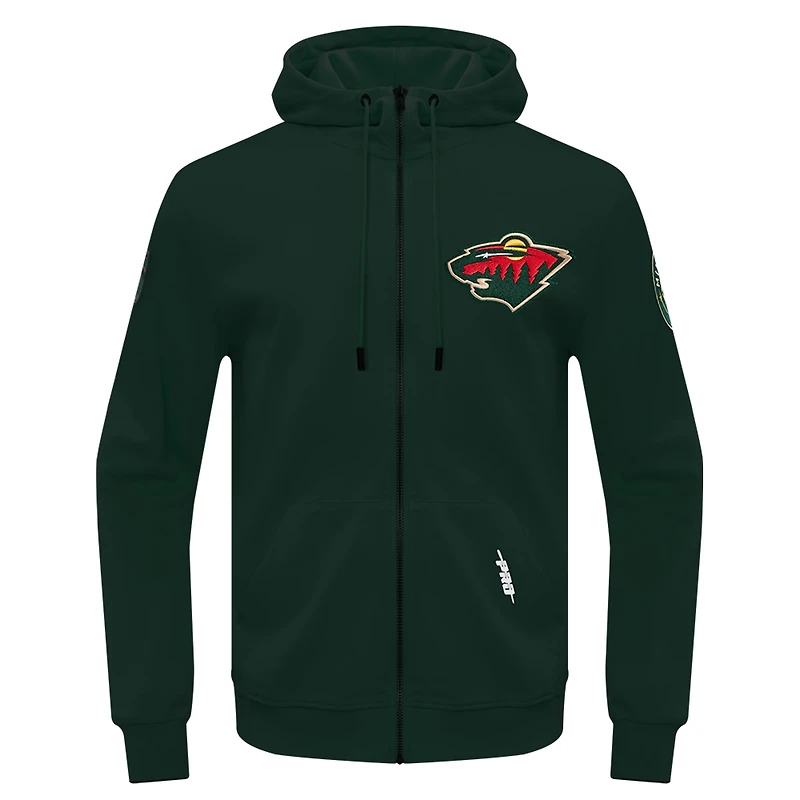Veste à capuche fermeture éclair intégrale en chenille classique Pro Standard Green Minnesota Wild pour hommes