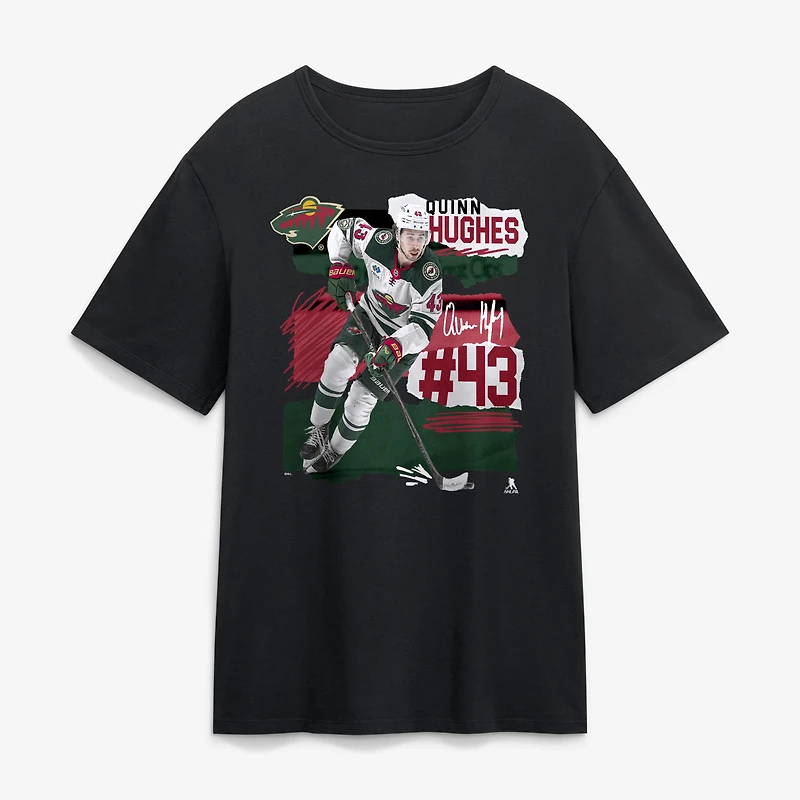 Men's Quinn Hughes Black Minnesota Wild Fresh Ice T-Shirt