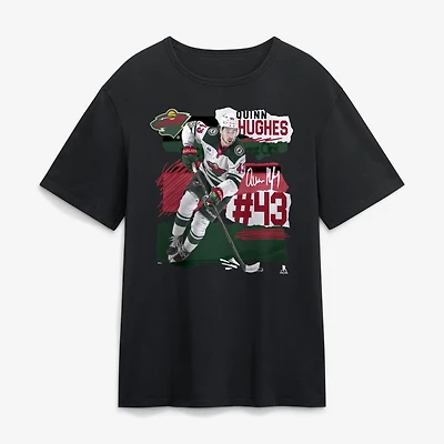 Men's Quinn Hughes Black Minnesota Wild Fresh Ice T-Shirt