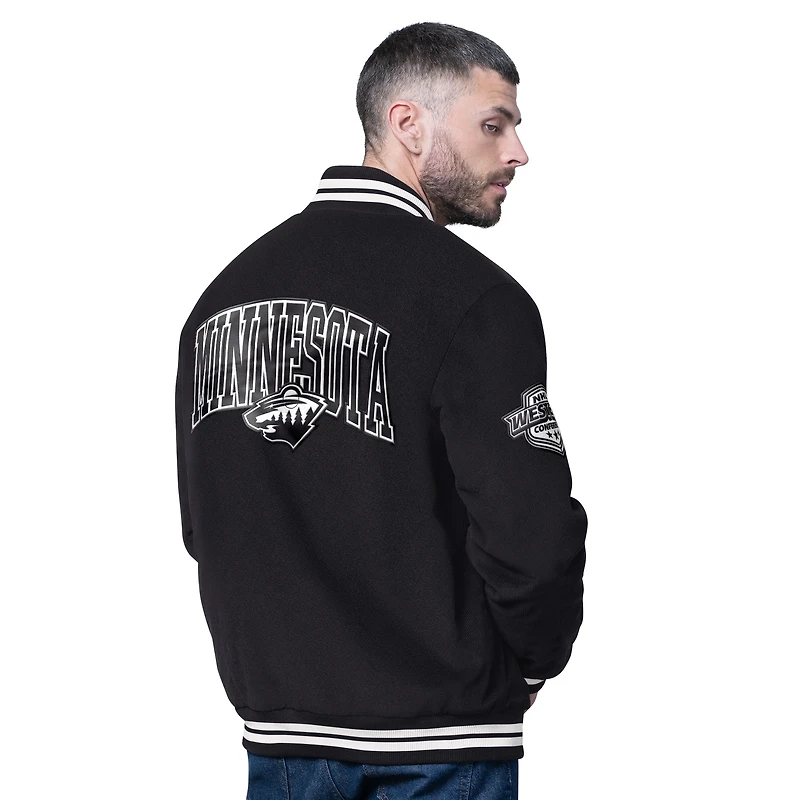 Men's Starter  Black Minnesota Wild Blackout Varsity Jacket