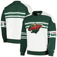 Sweat-shirt à col rond en polaire Starter White Minnesota Wild Defense pour hommes