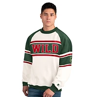 Men's Starter  White Minnesota Wild Defense Fleece Crewneck Sweatshirt