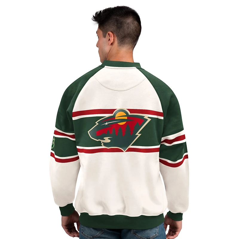 Sweat-shirt ras du cou en polaire blanc pour homme, modèle Starter, Minnesota Wild Defense