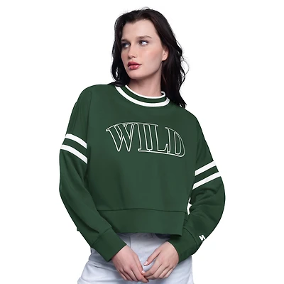 Women's Starter  Green Minnesota Wild Power Play Cropped Pullover Sweatshirt