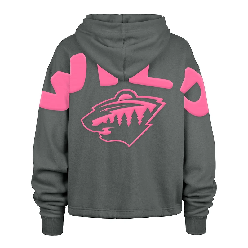 Women's '47 Gray Minnesota Wild Bright Side Venice Cropped Pullover Hoodie