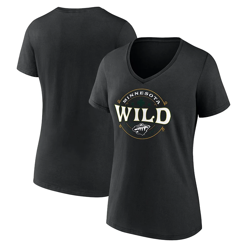 T-shirt noir Minnesota Wild Lucky à col en V pour femmes