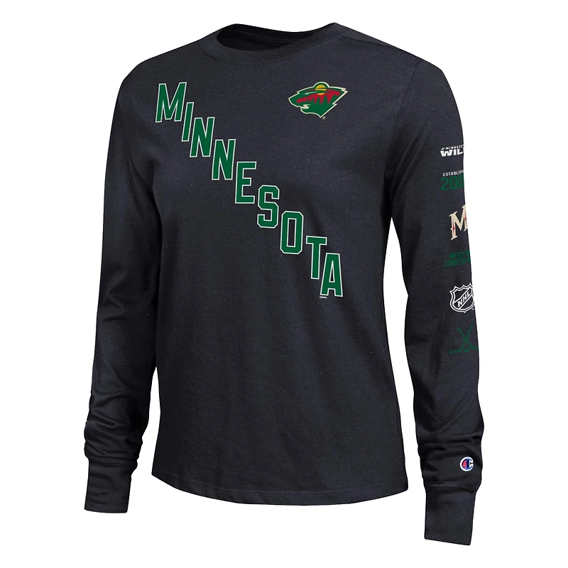 Women's Champion  Black Minnesota Wild 2-Hit Long Sleeve T-Shirt