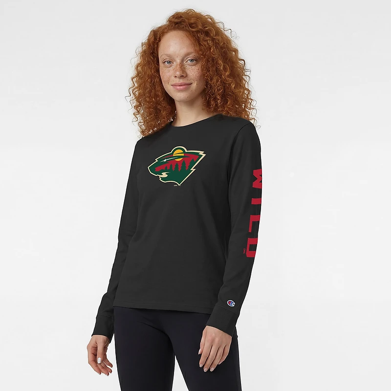 Women's Champion Black Minnesota Wild 2-Hit Long Sleeve T-Shirt