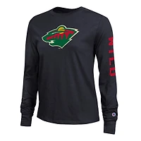 T-shirt à manches longues Champion noir Minnesota Wild 2 coups pour femmes