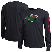 T-shirt à manches longues Champion noir Minnesota Wild 2 coups pour femmes