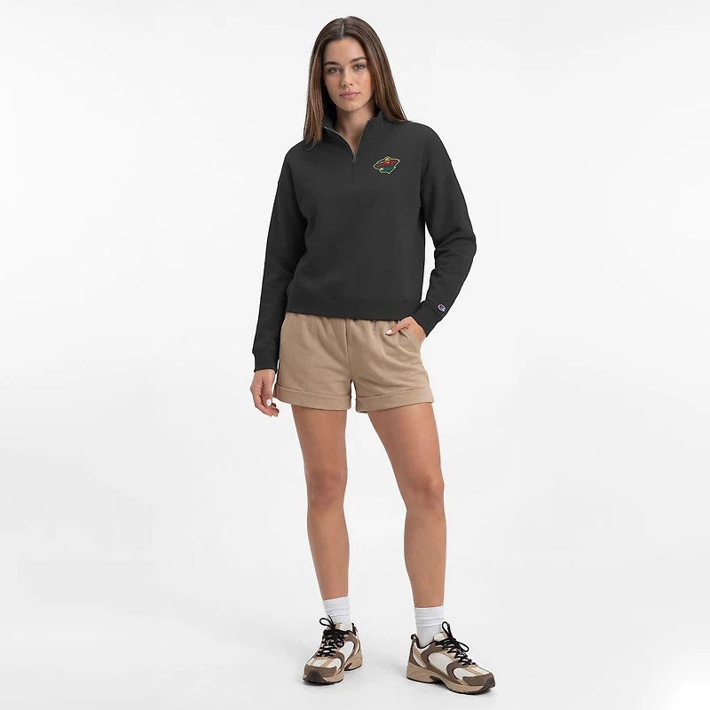 Sweat-shirt à col zippé Champion noir Minnesota Wild Powerblend pour femme