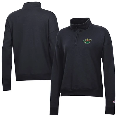 Women's Champion  Black Minnesota Wild Powerblend Quarter-Zip Sweatshirt