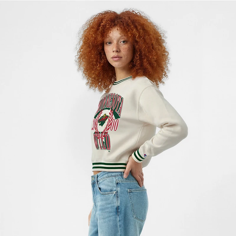 Women's Champion Cream Minnesota Wild Bold Laurels Reverse Weave Yarn Crewneck Sweatshirt