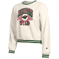 Sweat-shirt à col rond Champion Cream Minnesota Wild Bold Laurels pour femme, en fil tissé inversé