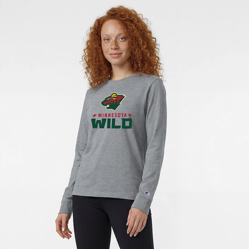 T-shirt à manches longues Champion gris Minnesota Wild pour femmes