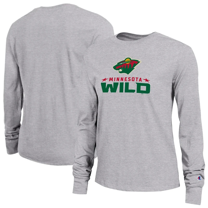 T-shirt à manches longues Champion gris Minnesota Wild pour femmes