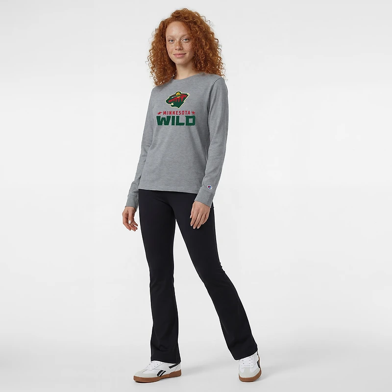 Women's Champion Gray Minnesota Wild Wordmark Lockup Long Sleeve T-Shirt