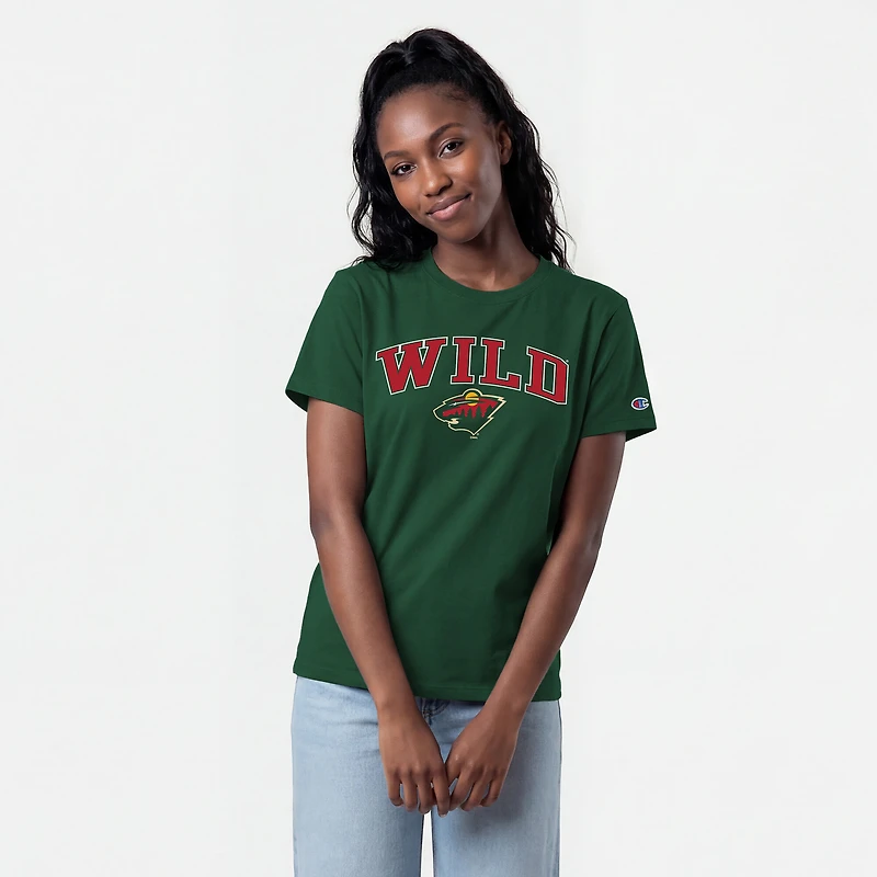 Women's Champion Green Minnesota Wild Arch Mascot Logo T-Shirt