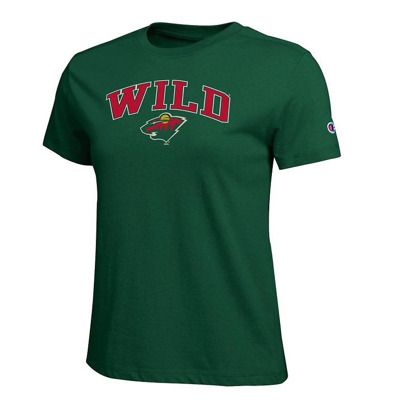 Women's Champion  Green Minnesota Wild Arch Mascot Logo T-Shirt