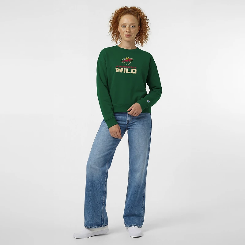 Women's Champion Green Minnesota Wild Wordmark Lockup Powerblend Sweatshirt