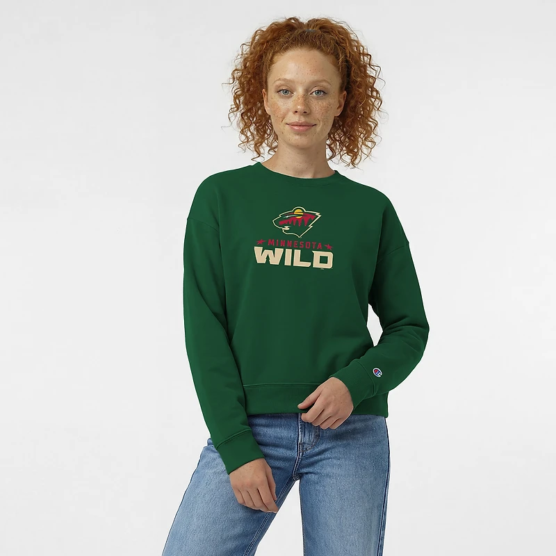 Women's Champion Green Minnesota Wild Wordmark Lockup Powerblend Sweatshirt
