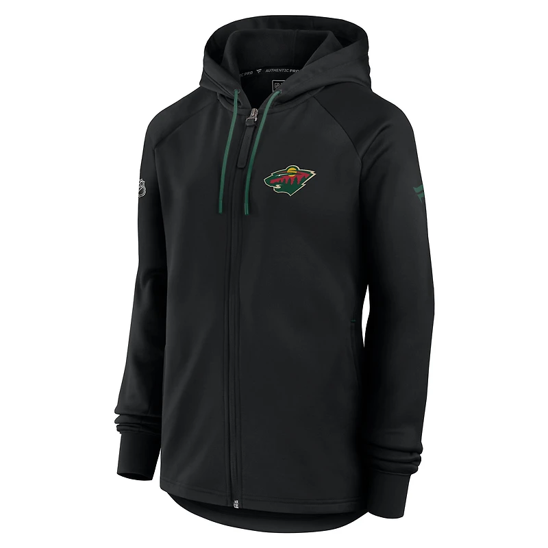 Women's Fanatics  Black Minnesota Wild Authentic Pro Rink Fleece Full-Zip Jacket