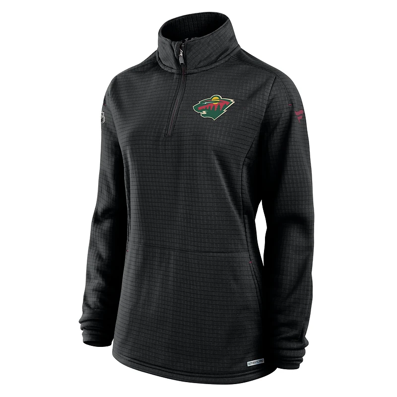 Women's Fanatics  Black Minnesota Wild Authentic Pro Rink Lightweight Quarter-Zip Pullover Top