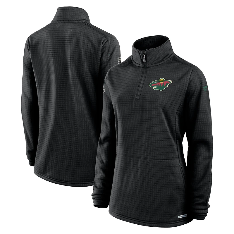 Women's Fanatics Black Minnesota Wild Authentic Pro Rink Quarter-Zip Pullover