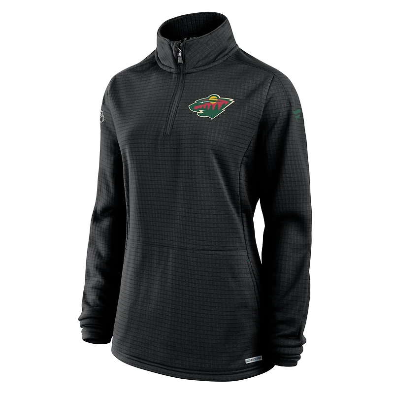 Women's Fanatics Black Minnesota Wild Authentic Pro Rink Quarter-Zip Pullover