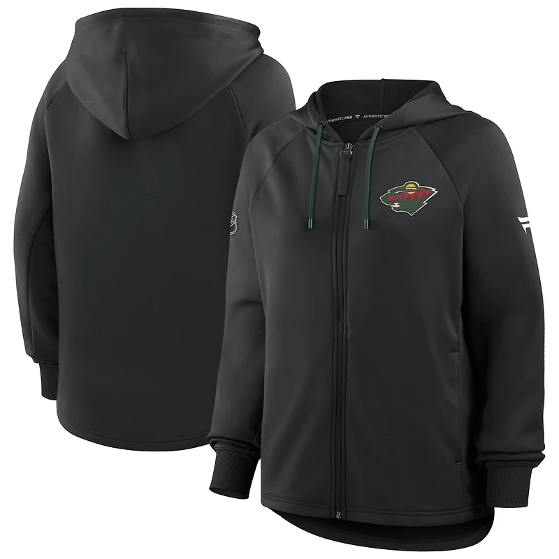 Women's Fanatics Black Minnesota Wild Authentic Pro Rink Raglan Full-Zip Hoodie