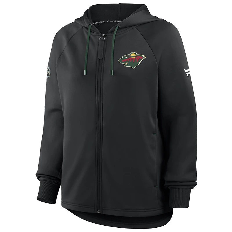 Sweat à capuche zippé entièrement Fanatics Black Minnesota Wild Authentic Pro Rink pour femme