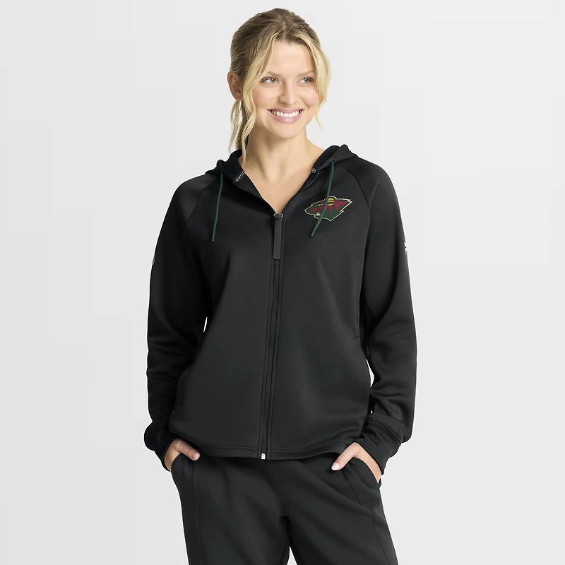 Sweat à capuche zippé entièrement Fanatics Black Minnesota Wild Authentic Pro Rink pour femme