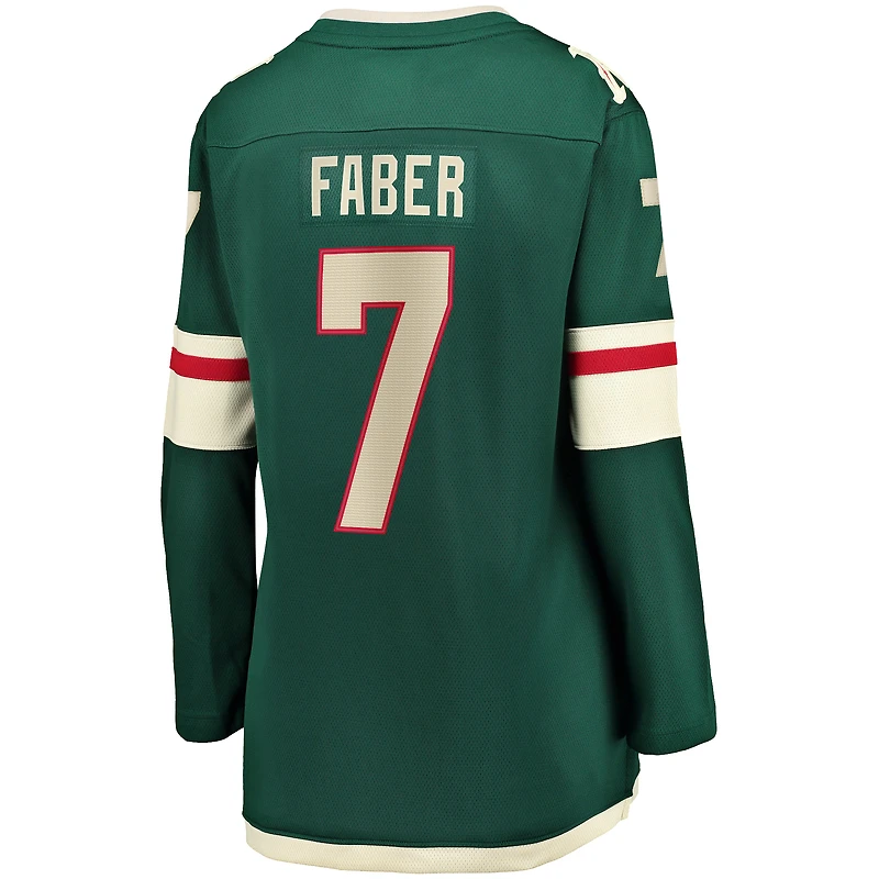 Women's Fanatics Brock Faber Green Minnesota Wild Home Breakaway Player Jersey