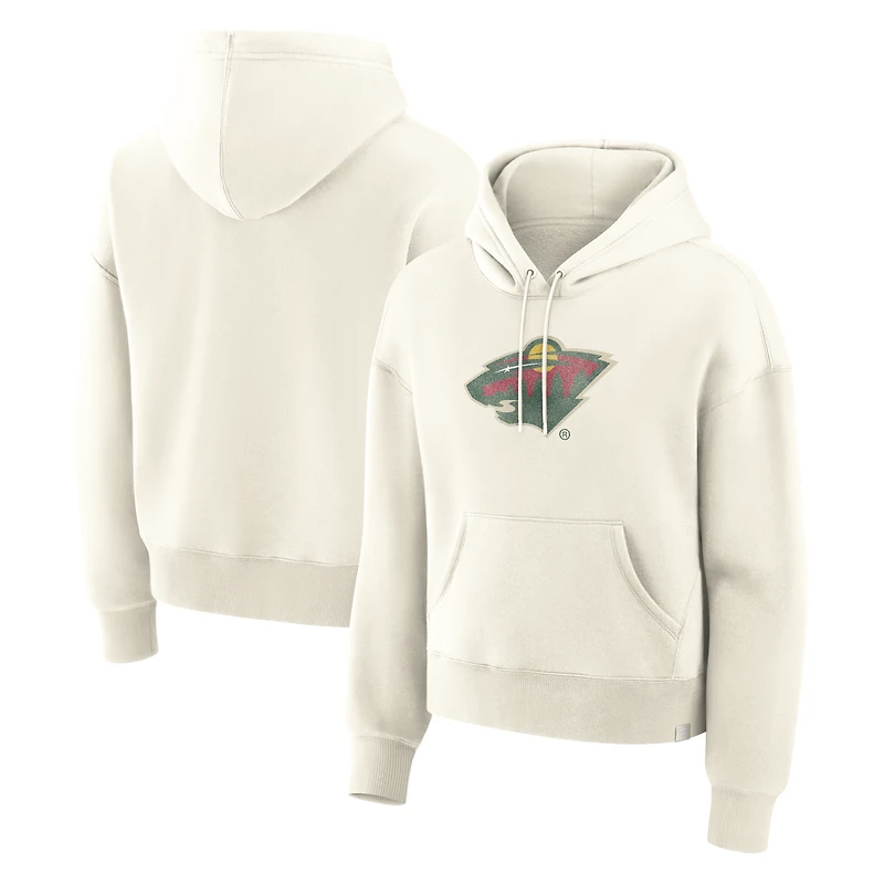 Women's Fanatics Cream Minnesota Wild Distressed Logo Hoodie