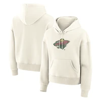 Women's Fanatics Cream Minnesota Wild Distressed Logo Hoodie