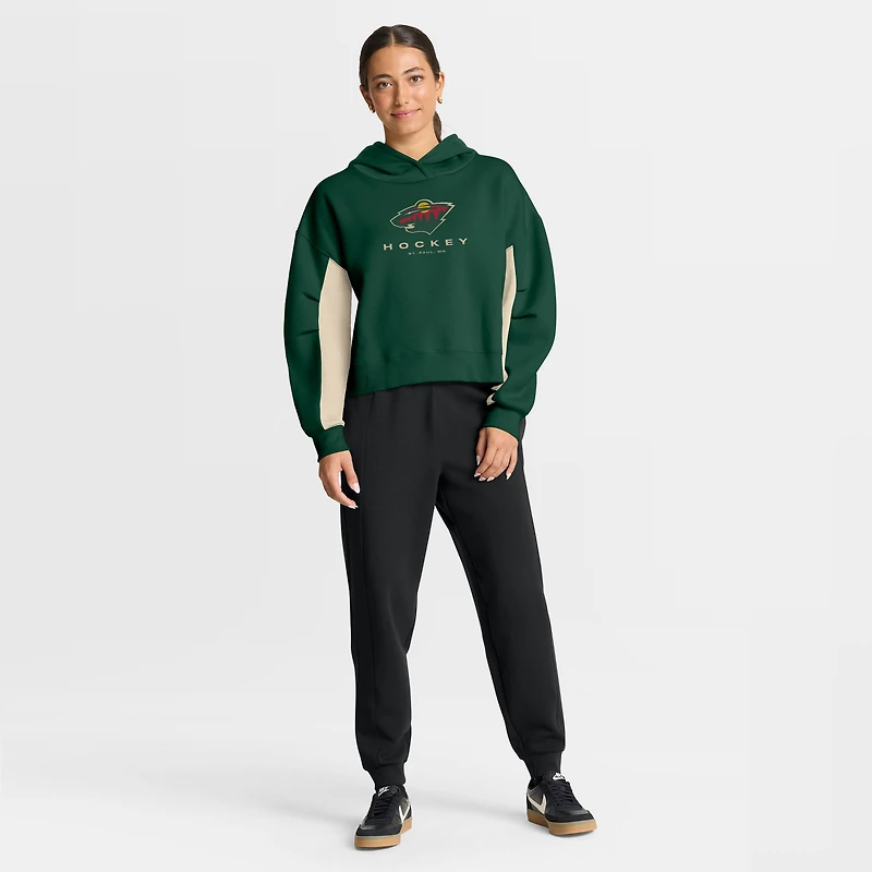 Sweat à capuche carré carreaux arrière vert Fanatics pour femmes des Wild du Minnesota