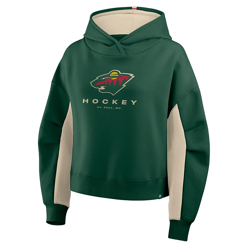 Women's Fanatics Green Minnesota Wild Back Check Boxy Hoodie