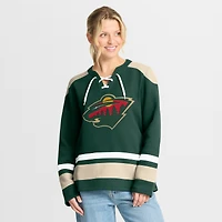 Sweat-shirt à lacets manches longues et imprimé glaçage vert Fanatics pour femme, Minnesota Wild