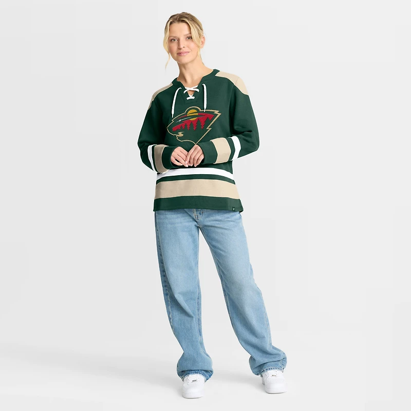 Sweat-shirt à lacets manches longues et imprimé glaçage vert Fanatics pour femme, Minnesota Wild